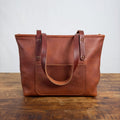 AVERY LEATHER TOTE BAG - MEDIUM  - SADDLE - SMALL FRONT POCKET - ZIPPER - NEARLY PERFECT - IN STOCK