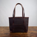 AVERY LEATHER TOTE BAG - MEDIUM - CHERRY BISON - ZIPPER - SMALL FRONT POCKET - BRASS FEET - NEARLY PERFECT - IN STOCK