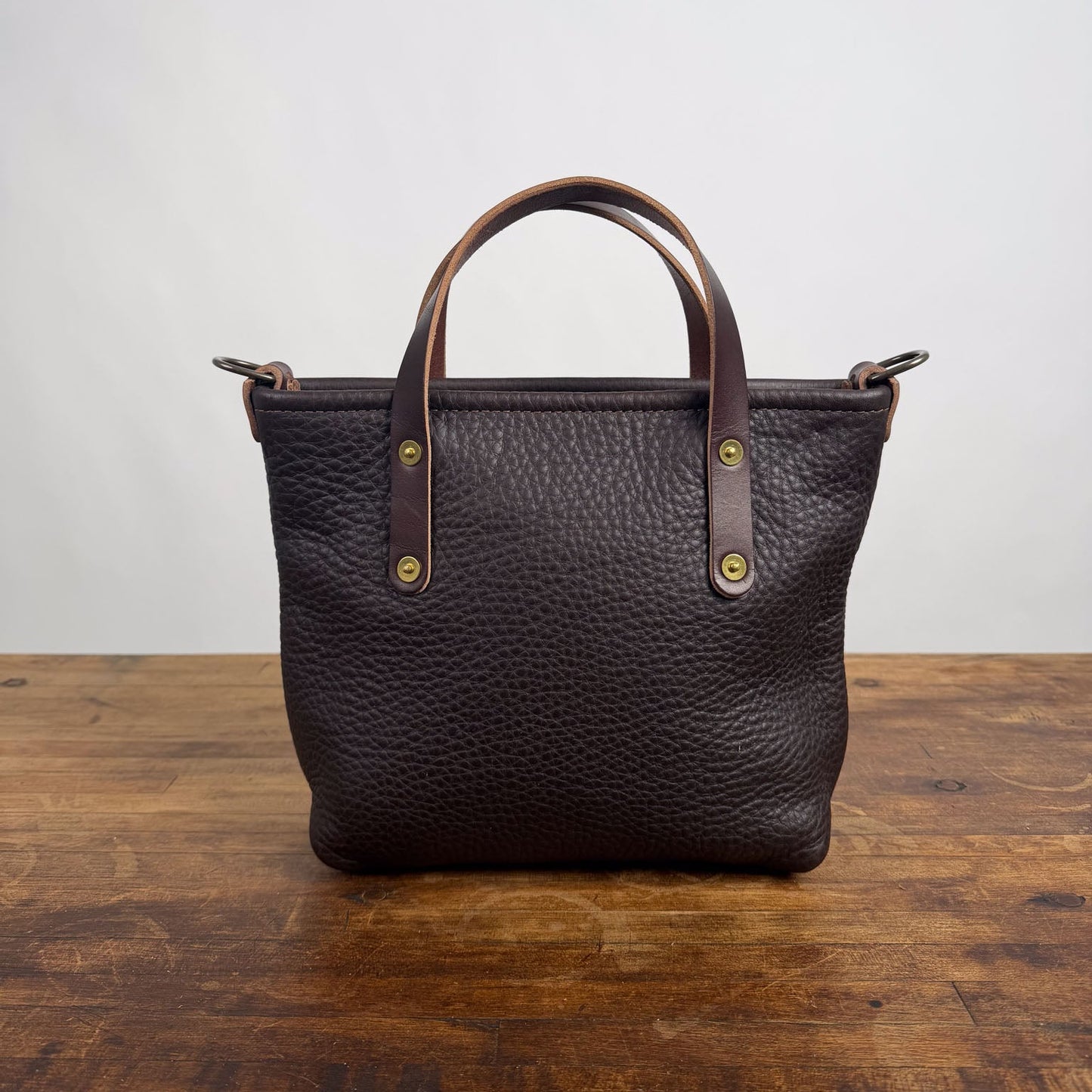 AVERY LEATHER TOTE BAG - MINI CROSSBODY - MOCHA - ZIPPER - 10 YEAR LOGO - BRASS RIVETS - NEARLY PERFECT - IN STOCK