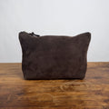 LEATHER ZIPPERED POUCH WITH GUSSET WITH D-RINGS - LARGE - CHOCOLATE SUEDE - BACK POCKET - NEARLY PERFECT - IN STOCK