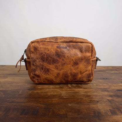 SARAH LEATHER CROSSBODY - PEANUT BISON - SCRIPT LOGO - NEARLY PERFECT - IN STOCK