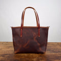 AVERY LEATHER TOTE BAG - LARGE - HEMMED TOP - D-RINGS - DARK SADDLE - IN STOCK