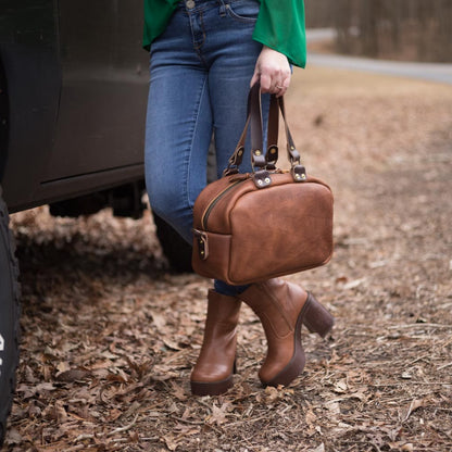 HOFFMAN LEATHER CROSSBODY BAG - SADDLE