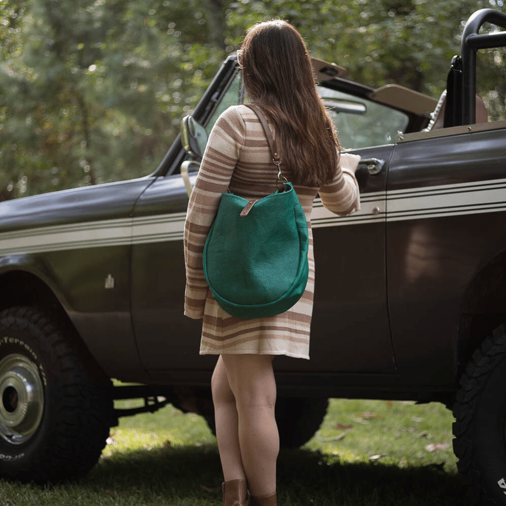 CELESTE LEATHER HOBO BAG - MEDIUM - PINE GREEN BISON