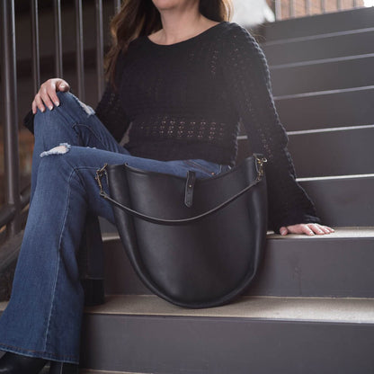 CELESTE LEATHER HOBO BAG - MEDIUM - BLACK