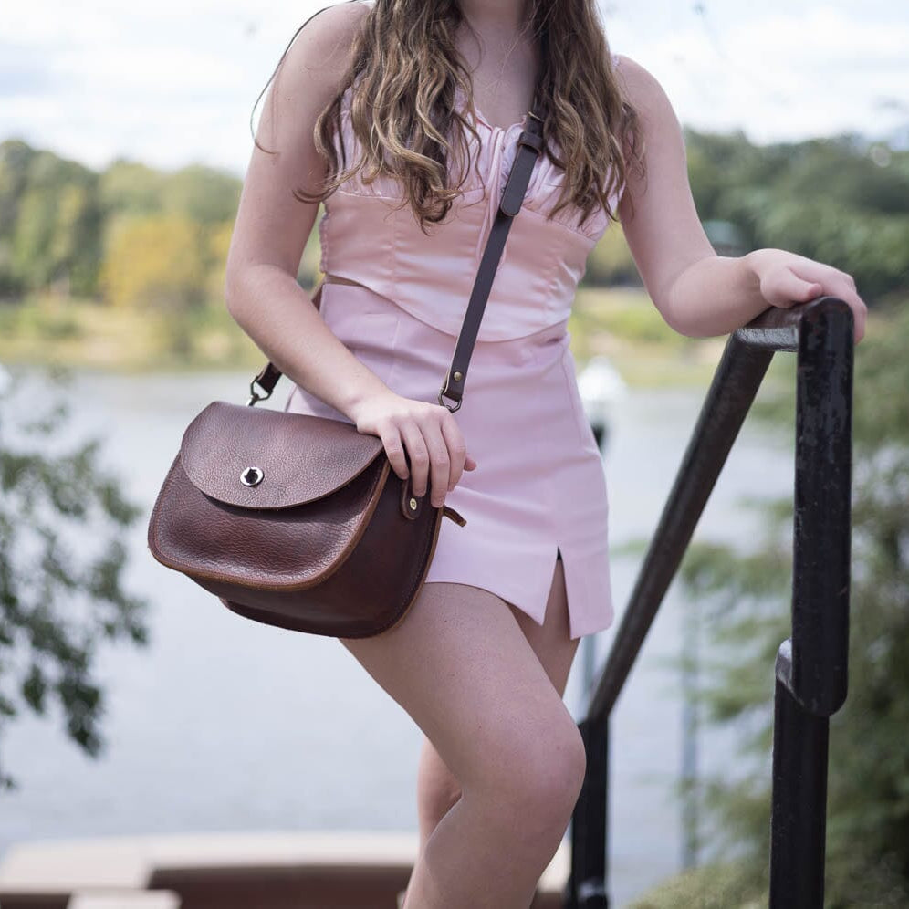 VIVIAN SATCHEL LEATHER CROSSBODY - SADDLE