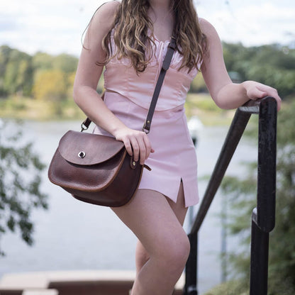 VIVIAN SATCHEL LEATHER CROSSBODY - SADDLE