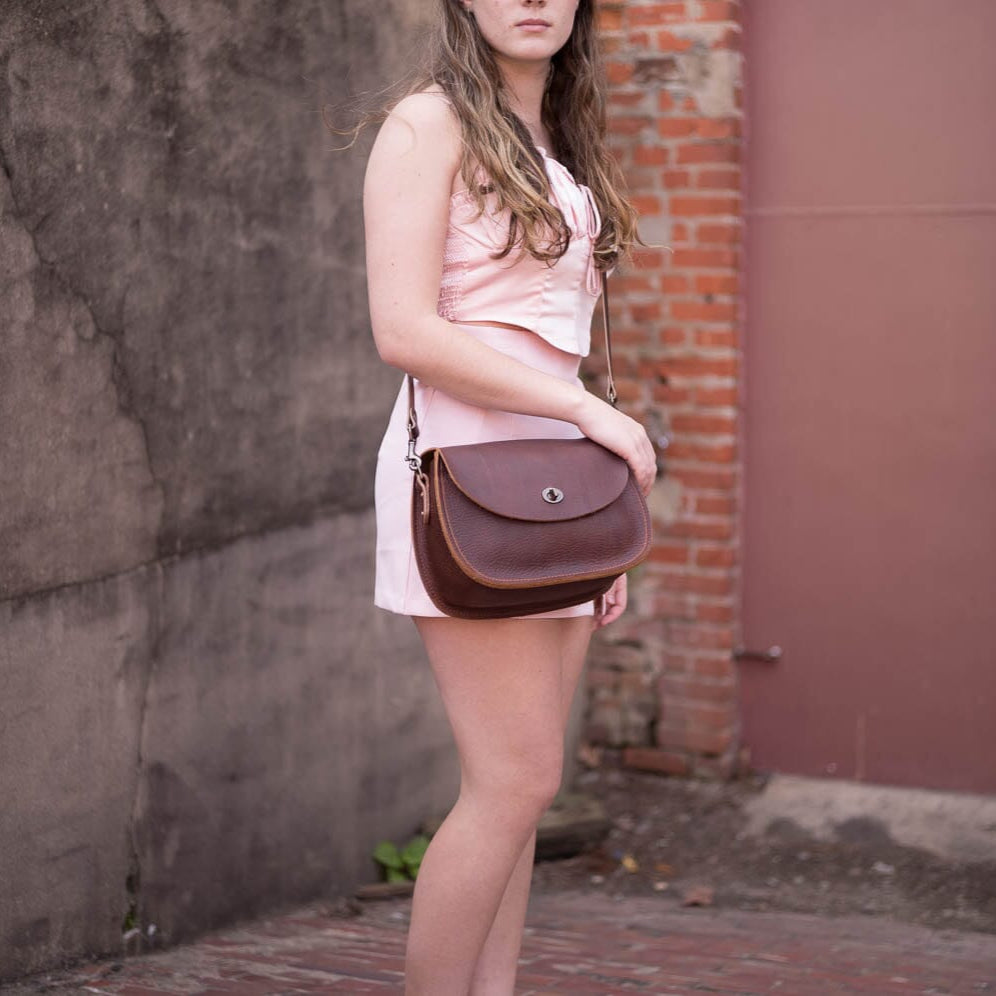 VIVIAN SATCHEL LEATHER CROSSBODY - SADDLE