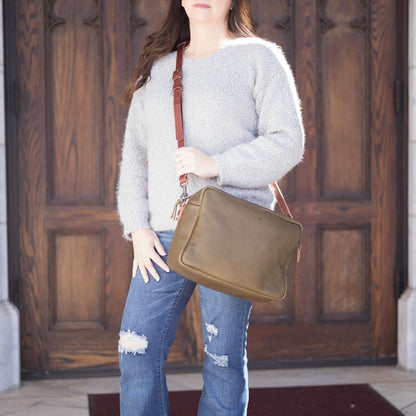 SARAH LEATHER CROSSBODY - LARGE - OLIVE