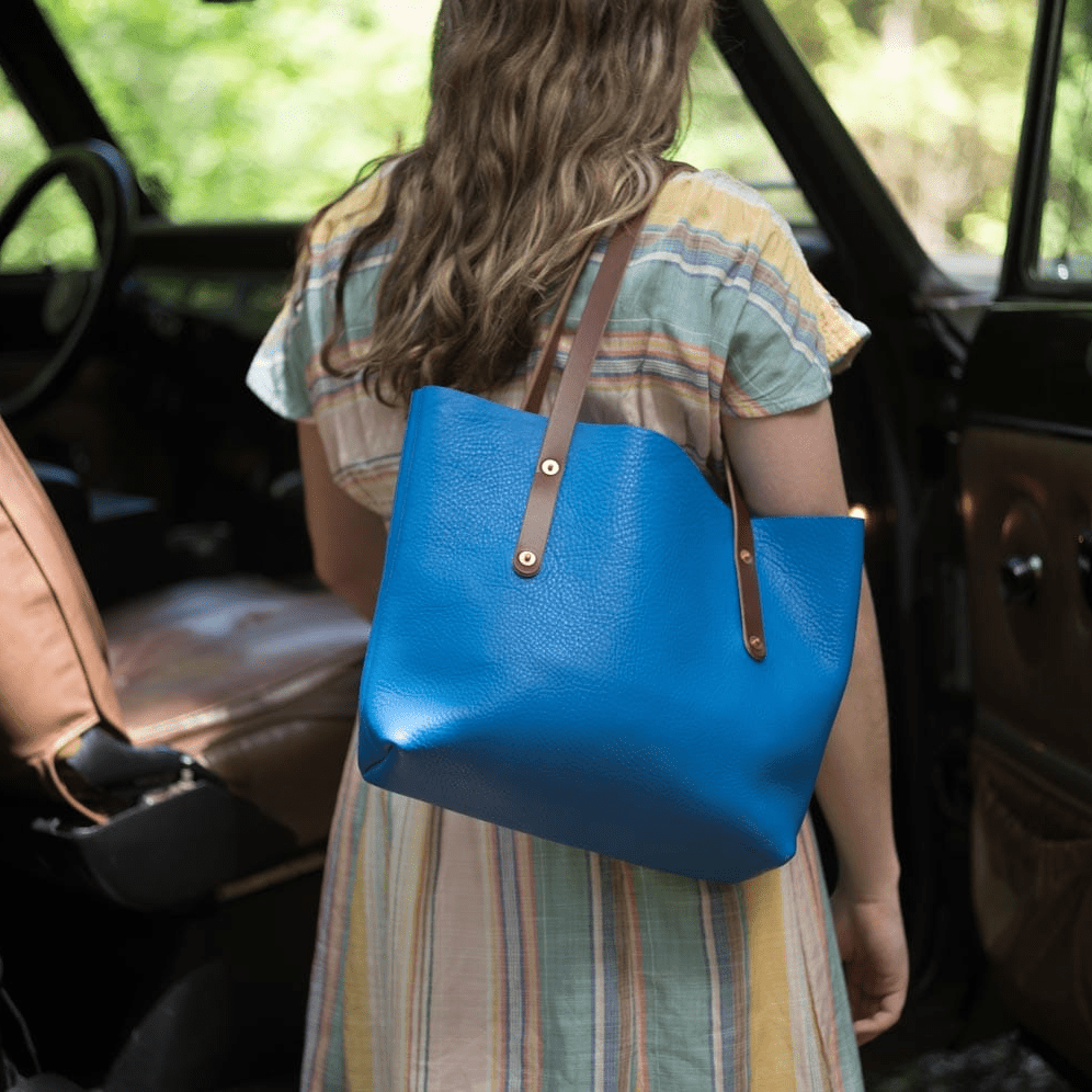 AVERY LEATHER TOTE BAG - SMALL - OCEAN BLUE