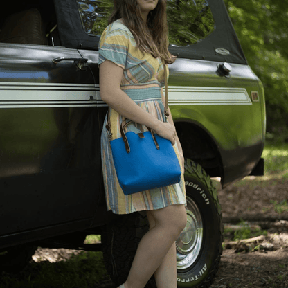AVERY LEATHER TOTE BAG - MINI CROSSBODY - OCEAN BLUE
