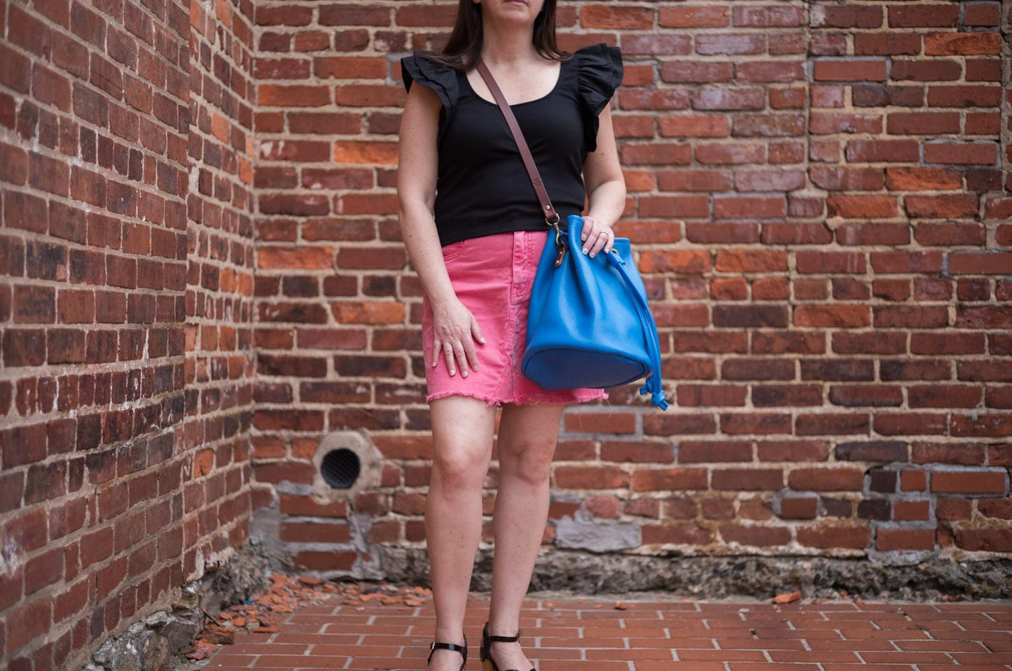 LEATHER BUCKET BAG - LARGE - OCEAN BLUE