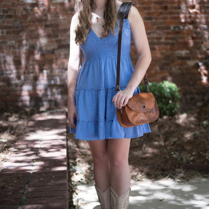 VIVIAN SATCHEL LEATHER CROSSBODY - SMALL - PEANUT BISON