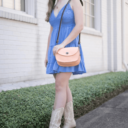 VIVIAN SATCHEL LEATHER CROSSBODY - SMALL - PEACH FUZZ