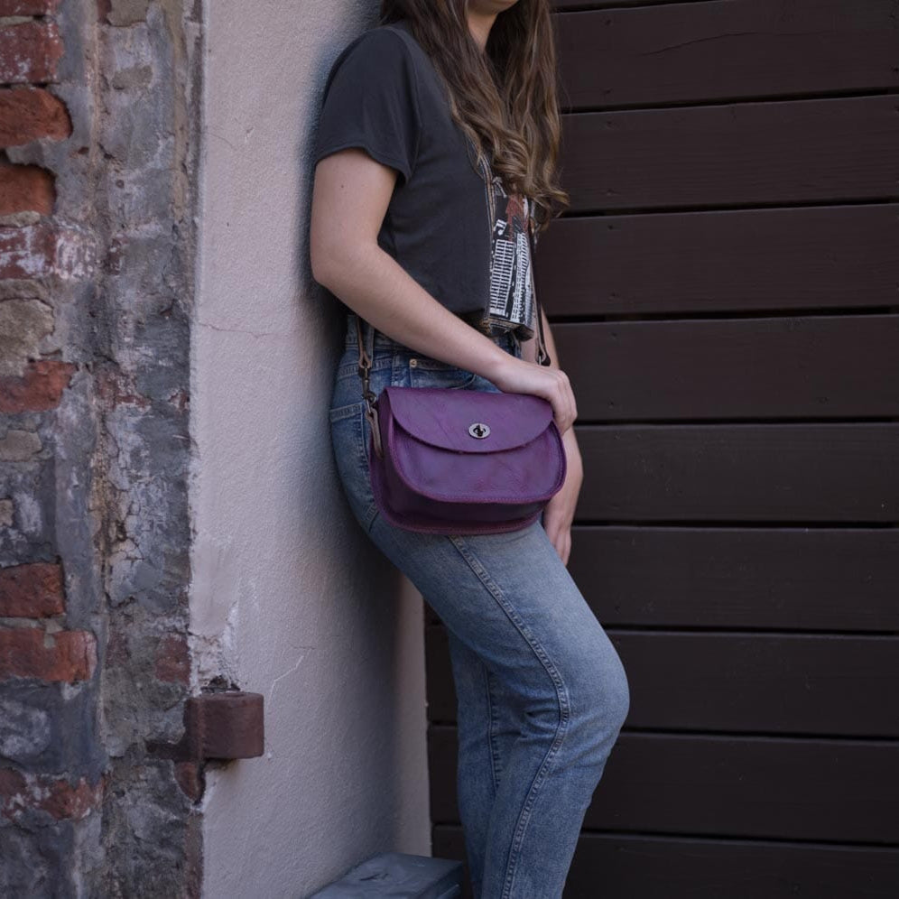 VIVIAN SATCHEL LEATHER CROSSBODY - SMALL - GRAPE BISON