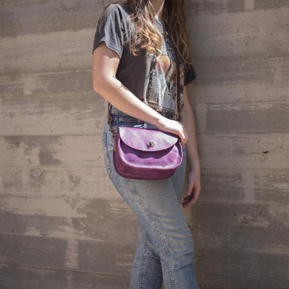 VIVIAN SATCHEL LEATHER CROSSBODY - SMALL - GRAPE BISON