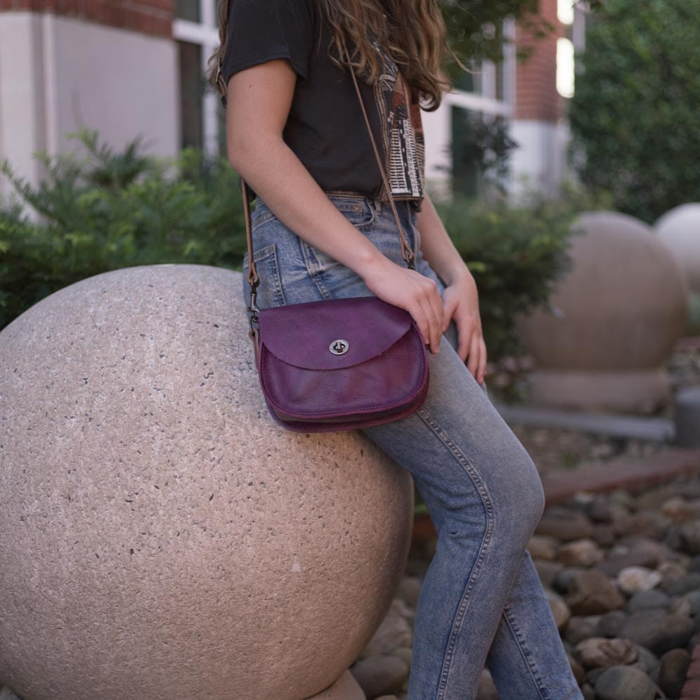 VIVIAN SATCHEL LEATHER CROSSBODY - SMALL - GRAPE BISON