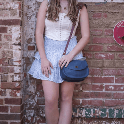 VIVIAN SATCHEL LEATHER CROSSBODY - SMALL - SMOKEY BLUE