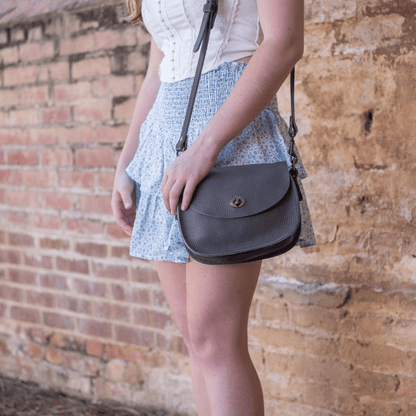VIVIAN SATCHEL LEATHER CROSSBODY - SMALL - LEAD GRAY