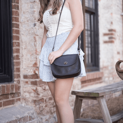 VIVIAN SATCHEL LEATHER CROSSBODY - SMALL - LEAD GRAY