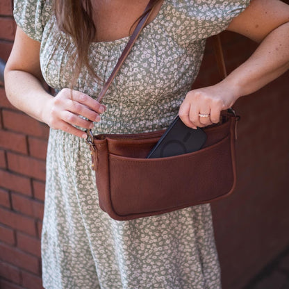 RENNIE LEATHER SHOULDER BAG - DARK SADDLE - IN STOCK