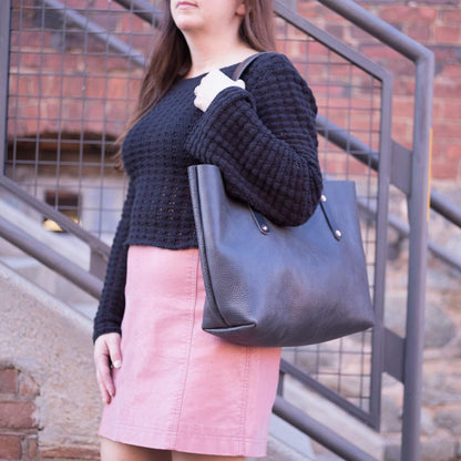 AVERY LEATHER TOTE BAG - MEDIUM - RAVEN
