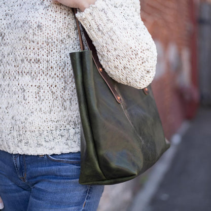 AVERY LEATHER TOTE BAG - SMALL - JADE BISON