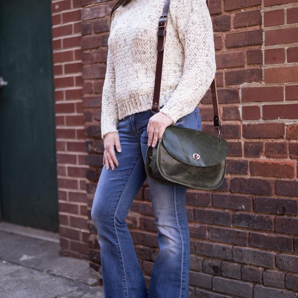 VIVIAN SATCHEL LEATHER CROSSBODY - JADE BISON