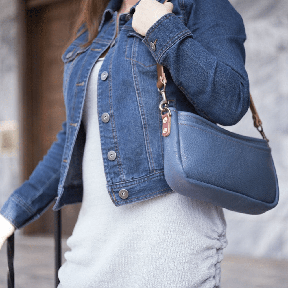 RENNIE LEATHER SHOULDER BAG - SMOKEY BLUE