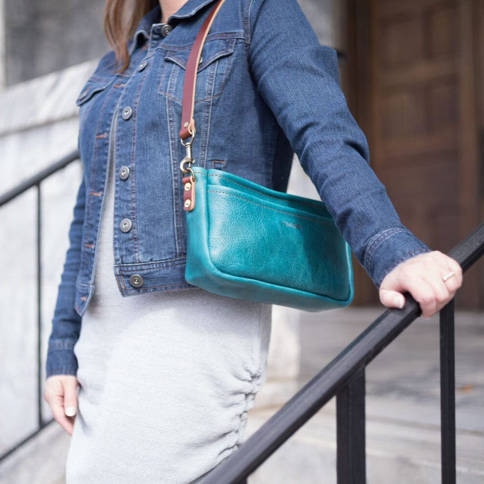 RENNIE LEATHER SHOULDER BAG - COBALT BISON