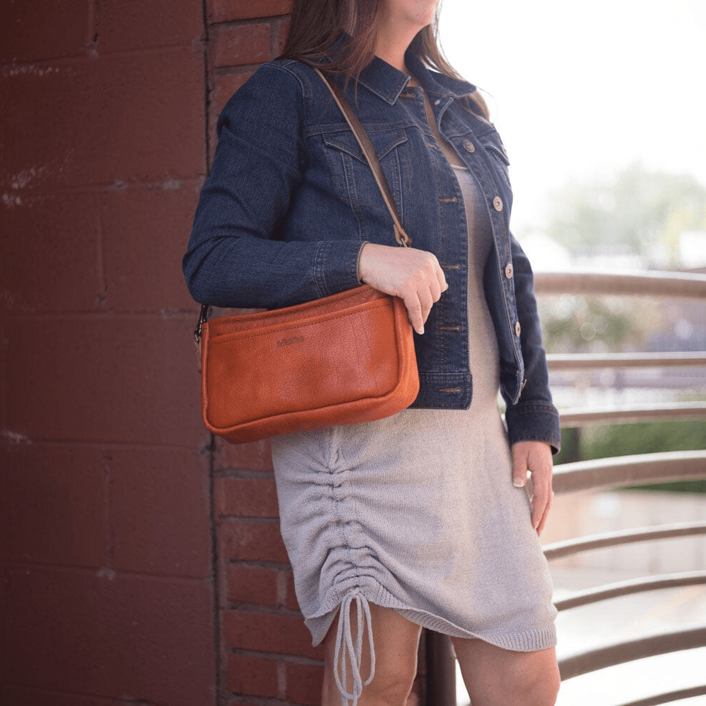 RENNIE LEATHER SHOULDER BAG - TANGERINE BISON