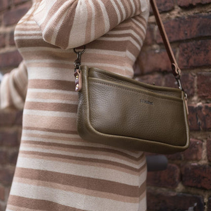 RENNIE LEATHER SHOULDER BAG - OLIVE