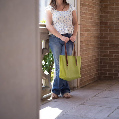 AVERY LEATHER TOTE BAG - MEDIUM - LIME GREEN