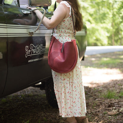 CELESTE LEATHER HOBO BAG - MEDIUM - GARNET RED