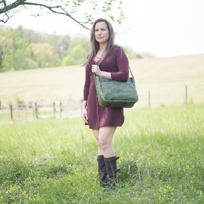 RENNIE LEATHER SHOULDER BAG - LARGE - JADE BISON