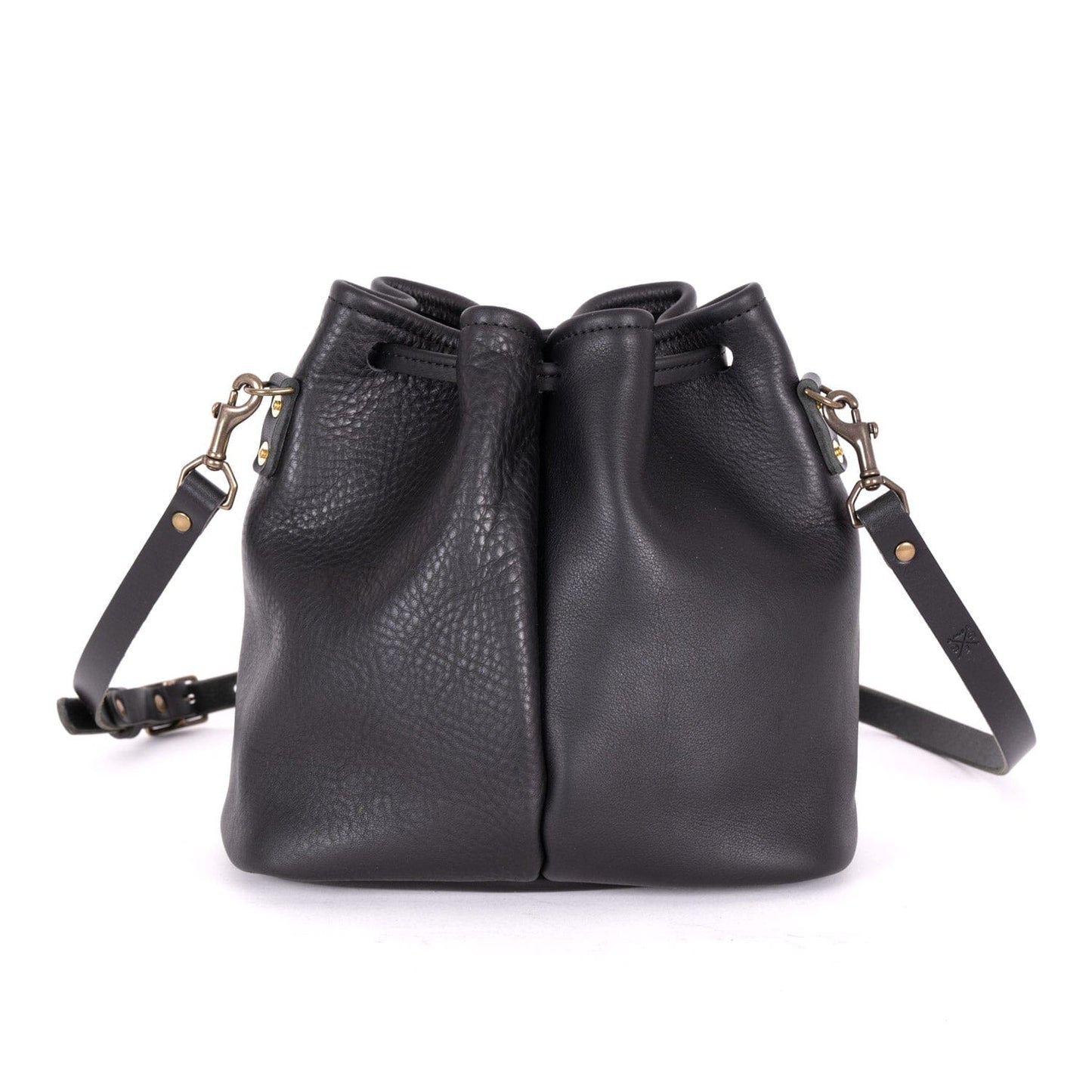 ABBY LEATHER BUCKET BAG - BLACK