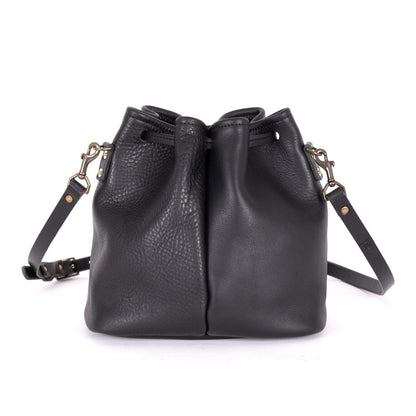 ABBY LEATHER BUCKET BAG - BLACK