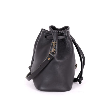 ABBY LEATHER BUCKET BAG - BLACK
