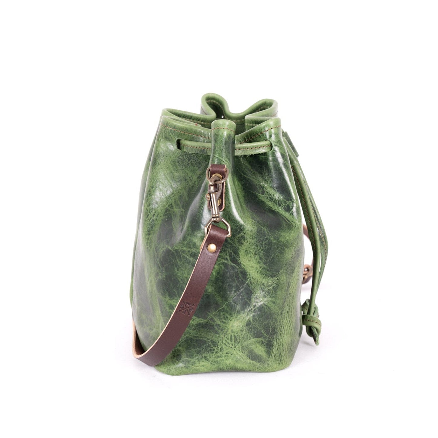 ABBY LEATHER BUCKET BAG - JADE BISON