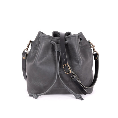 ABBY LEATHER BUCKET BAG - RAVEN