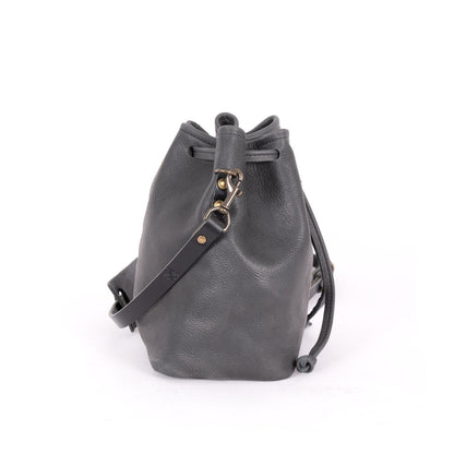 ABBY LEATHER BUCKET BAG - RAVEN