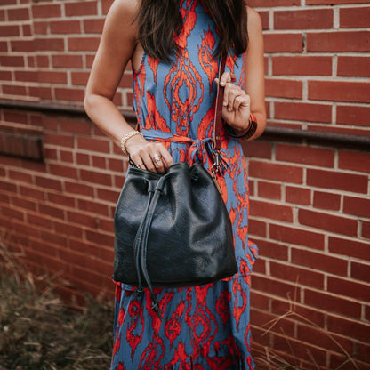 ABBY LEATHER BUCKET BAG - INDIGO BISON