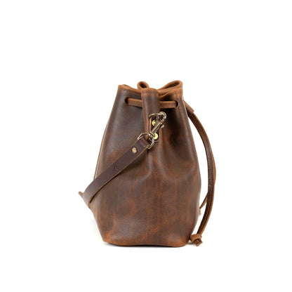 ABBY LEATHER BUCKET BAG - HICKORY BISON