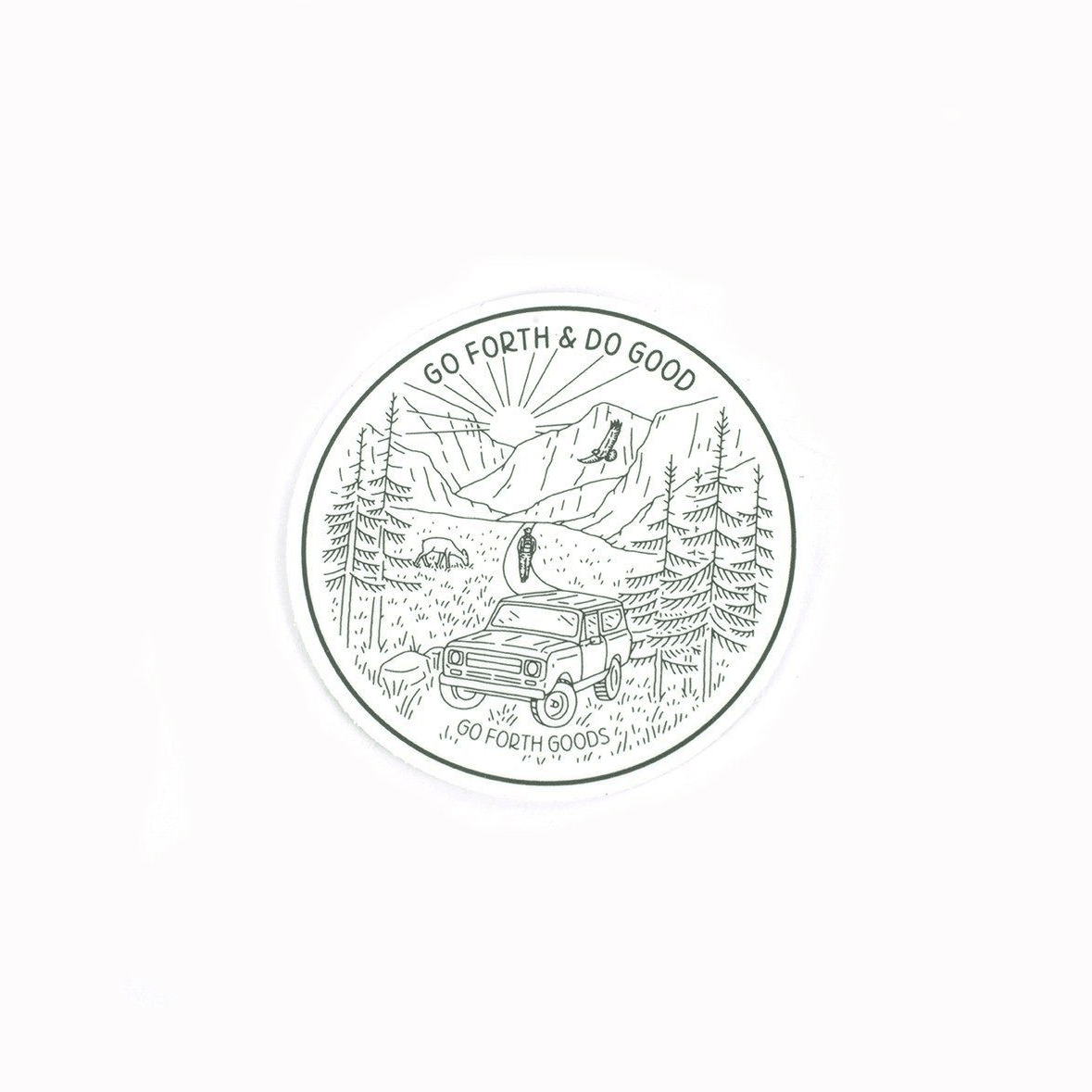ADVENTURE GO FORTH AND DO GOOD GREEN ROUND STICKER