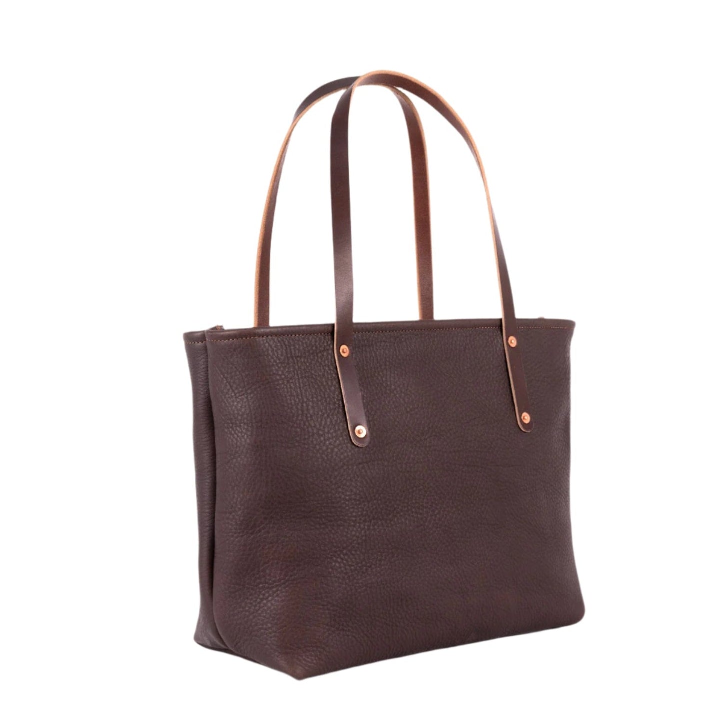 AVERY LEATHER TOTE BAG - LARGE - MOCHA WITH ZIPPER - IN STOCK