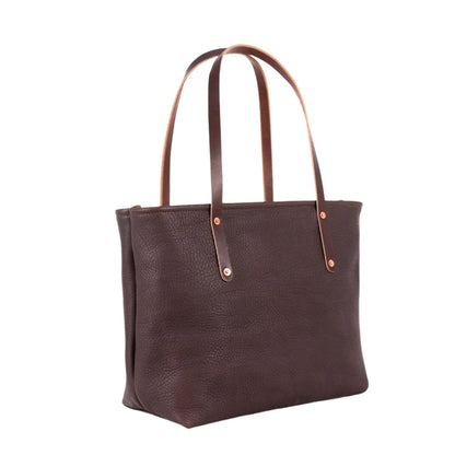 AVERY LEATHER TOTE BAG - LARGE - MOCHA WITH ZIPPER - IN STOCK