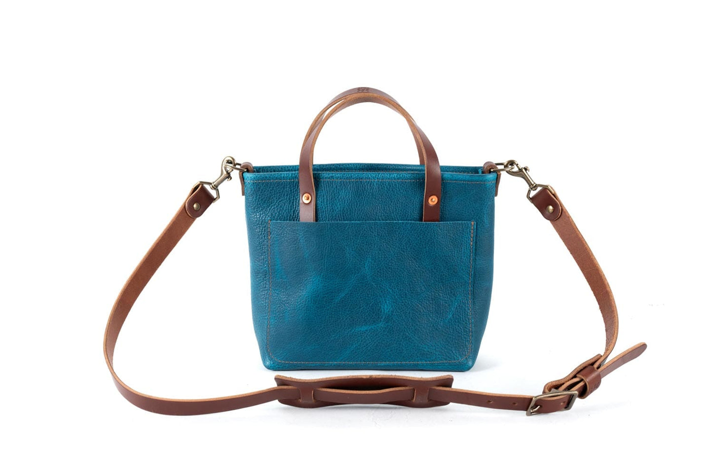 AVERY LEATHER TOTE BAG - MINI CROSSBODY - COBALT BISON - ZIPPER(CLOSED) - LARGE FRONT POCKET (FINAL SALE) (RTS)