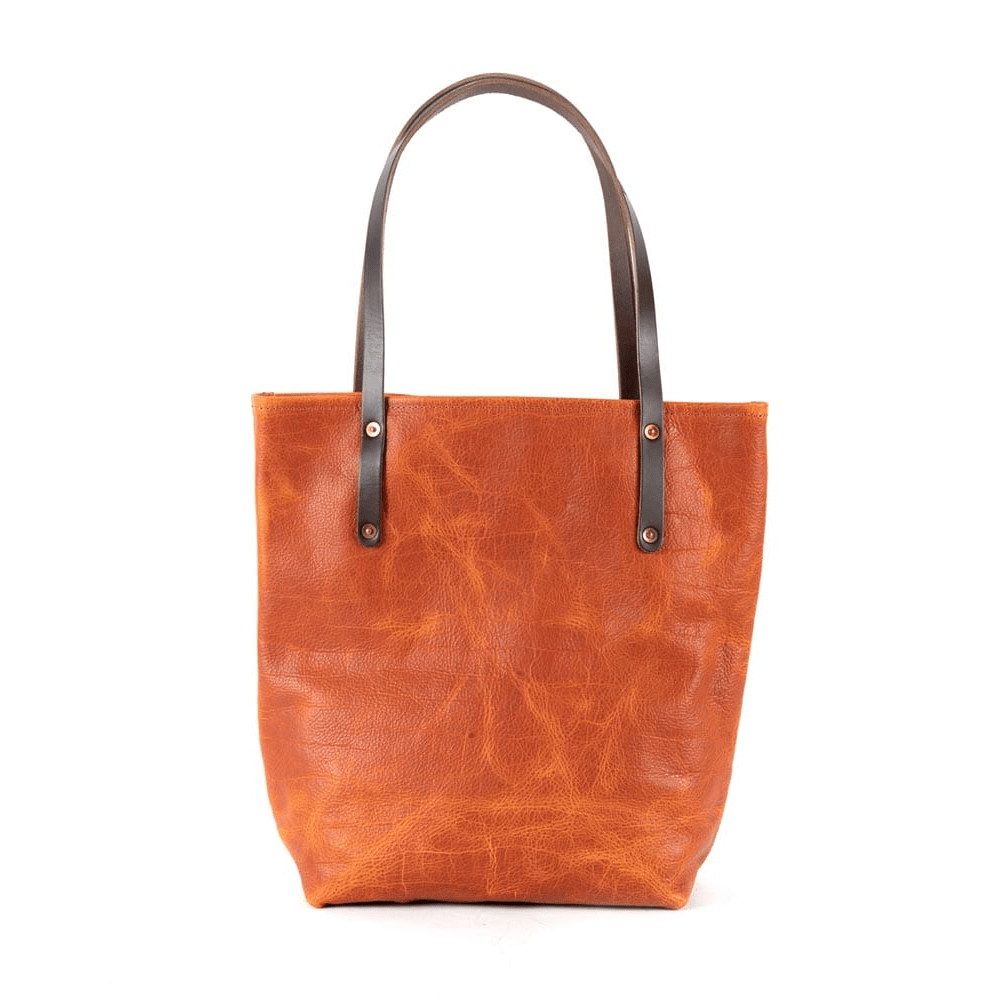 AVERY LEATHER TOTE BAG - SLIM LARGE - TANGERINE BISON
