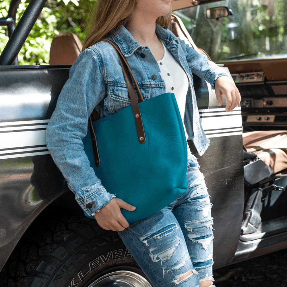 AVERY LEATHER TOTE BAG - MEDIUM - TURQUOISE
