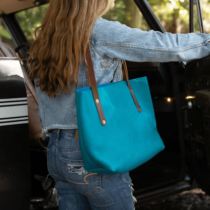 AVERY LEATHER TOTE BAG - MEDIUM - TURQUOISE